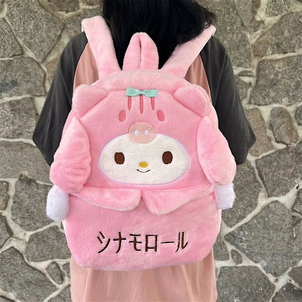 Ny Sanrio Tegneserie Sød Plys Rygsæk Cinnamoroll Kuromi Pige Hjerte Stor Kapacitet My Melody Skuldertaske Børn Julegave[HK] Melody B Melody B about 37x10x31cm