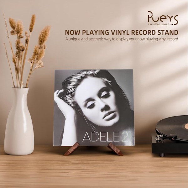 Puinen vinyylilevyteline, Retro LP -näyttöteline, rustiikkinen ruskea levysoitintarvike [ZHE]