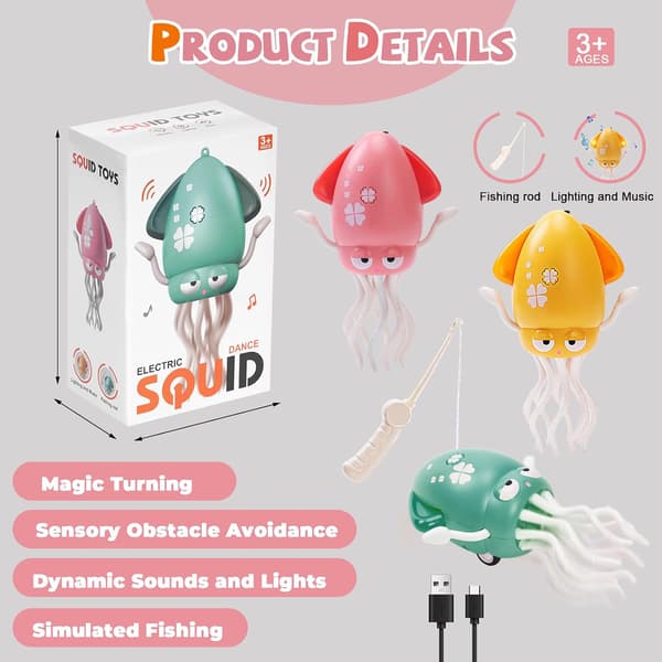 Dancing Octopus Toy, Octopus Toy, Automatic Crawling Dancing Octopus with Obstacle Detection, Crawling Octopus with LED Music pink