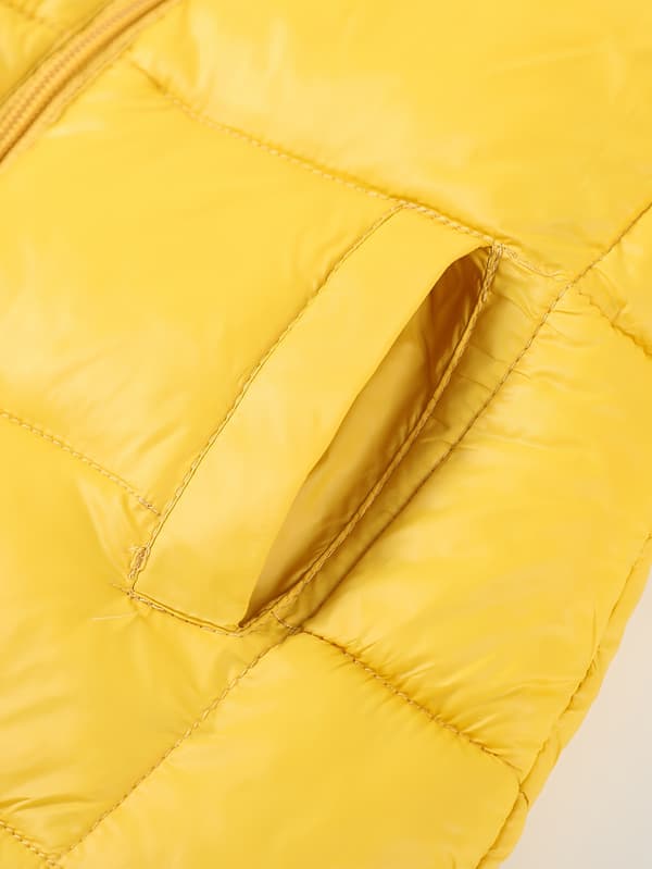 Vindtett dunjakke med dinosaurmotiv for barn 7-8Y Bright Yellow