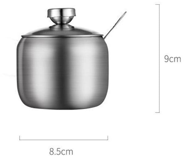 Sukkerskål i rustfrit stål, 2 stk. med låg og ske, til salt, sukker, kaffe, te, krydderier