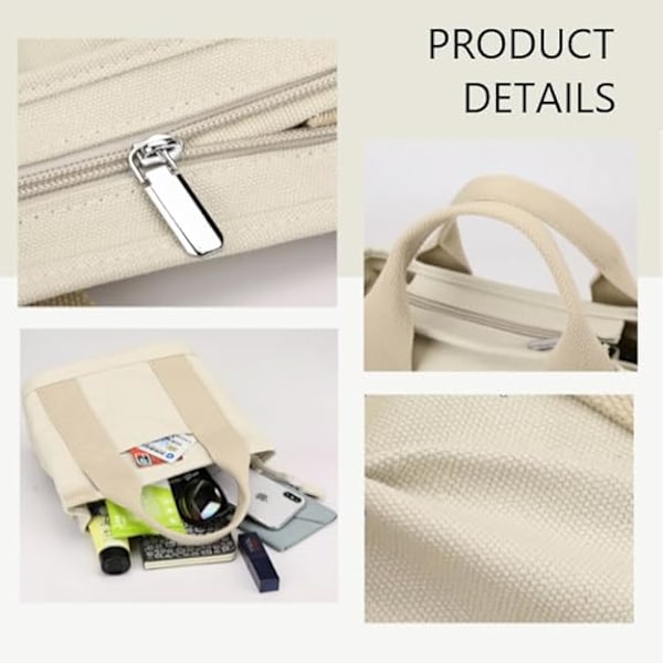 Canvas Tote Bag med Lommer for Kvinner, Skulderveske, Stor Kapasitet Skulderveske med Justerbar Stropp, for Shopping, Arbeid Reise Khaki Caqui L
