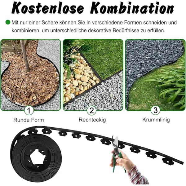 HA~10m Plastic Edging - Flexible Garden Edging with 30 Anchors, Decorative Edging for Garden Lawn