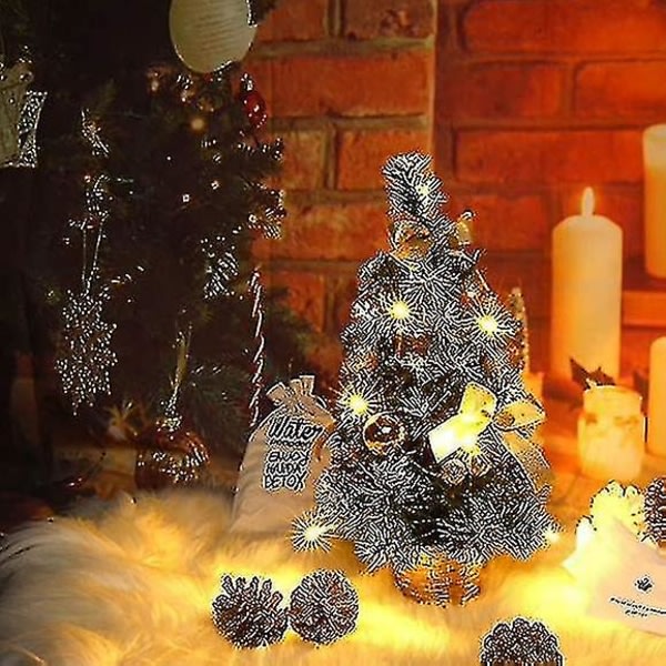-konstgjord mini julgran Bordsskiva julgran med ledljus och kottar