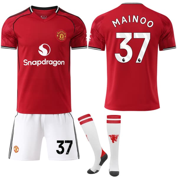 Man Utd Hjemmetrøje & Strømper 2025-26, Voksen & Børn, Nr. 37 Mainoo Nr. 37 MAINOO Nr. 37 MAINOO
