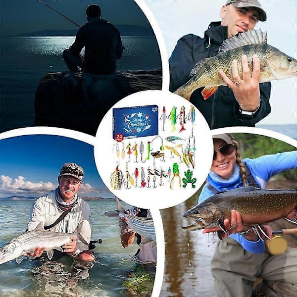Jul 2024 Fiske Adventskalender - Fiskebeten Set, Fiskeutrustning för Vuxna Män Pojkar, Fisketillbehör (24 st)