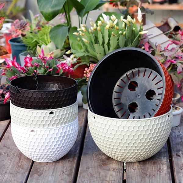 Blomkruka Hemma Trädgård Balkong Hängande Växtkruka Krok Korg Hängande Kruka Blomväxtkrukor Vit White Large