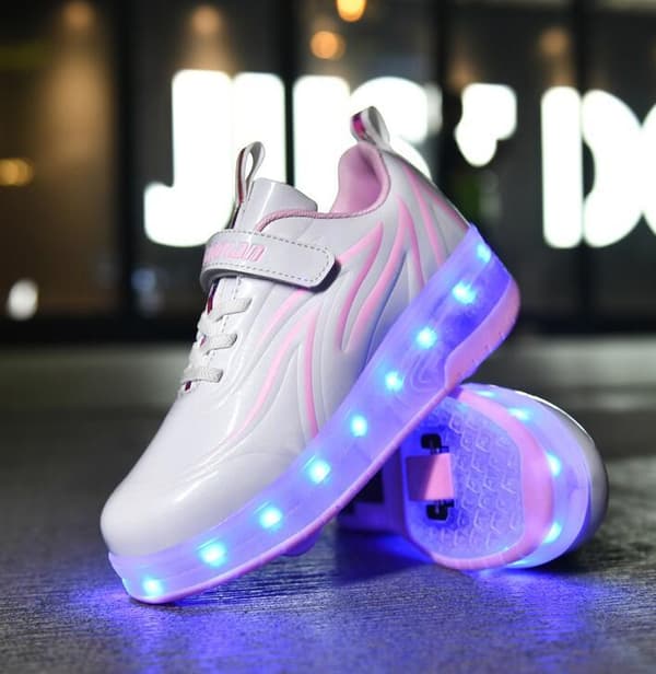 LED USB Uppladdningsbara Rullskor med Ett Hjul för Barn vit och rosa[ch] white and pink 34