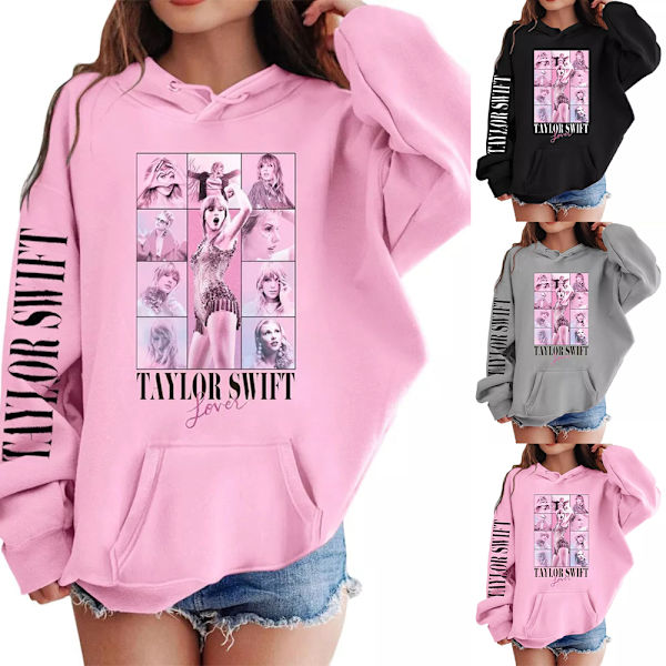 Tjej Taylor Swift Hoodie Streetwear Höstkläder Med Fick Dragsko Casual Långärmad Pullover Grå Grey 140cm