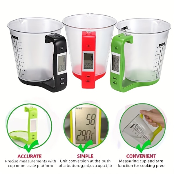 Smart 600 ml målebeger med vekt, termometer og 6-i-1 enhetskonverterer Green