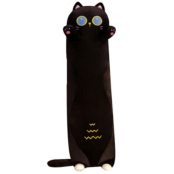 Söt katt gosedjur lång kroppskudde svart black 90CM