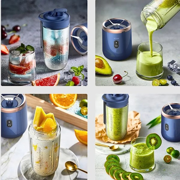 6 Smoothiemixer Blender, automaattinen pieni sähköinen mehupuristime blue double cup