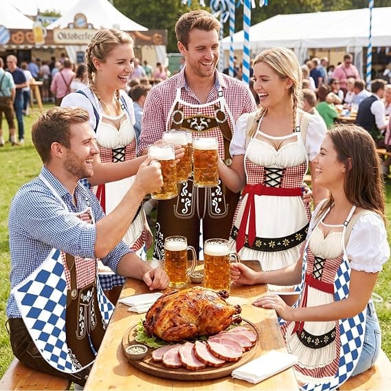 Oktoberfest-förkläde 2 st justerbart, bayerskt grillförkläde med roligt tryck, matlagningsförkläde med öltema för grillfest utomhus