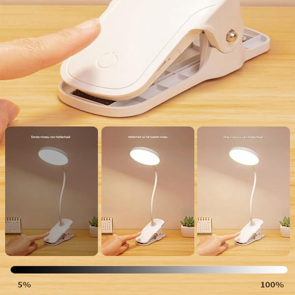 LED-läslampa med klämma, flexibel hals och touch-dimmer för böcker, sängar och skrivbord