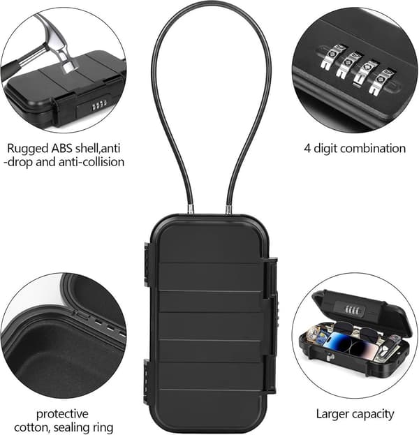 Bærbar safe mini sikkerhetsboks nøkkelfri, kombinasjonslås 10000 koder 54cm kabel blå