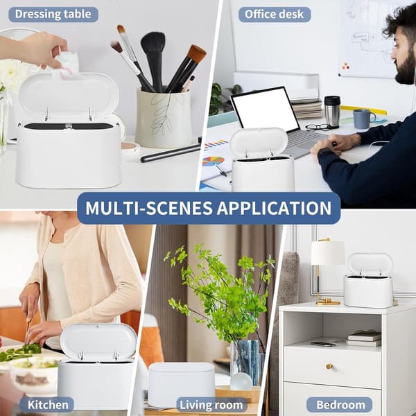 Mini Sensor Trash Can, Compact ABS Plastic Countertop Desktop Waste Bin For Kitchen Bathroom Office Car, 11x13x22cm, White