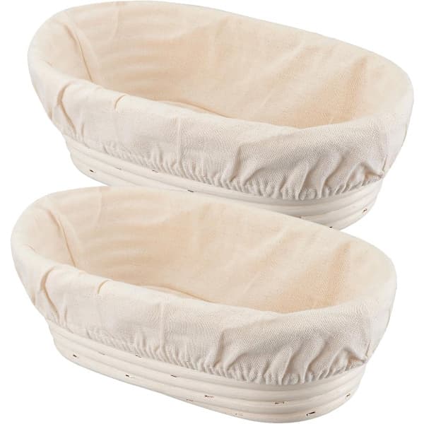 2-pack proofing basket - Oval 25 cm bread proofing basket - Handmade from natural rattan - Includes linen cloth - For sourdough and bread baking