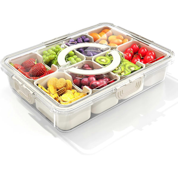 Snackle Box Beholder, Delt Serveringsbrett med Lokk og Håndtak, Reisesnackboks, Multifunksjonell Matorganisator og Oppbevaringsbeholder for Charcuterie
