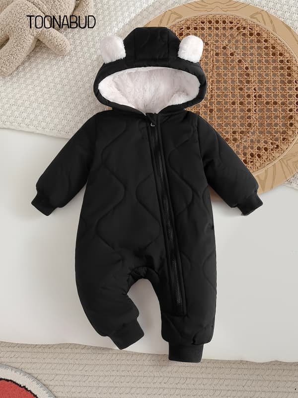 Fortykket heldragt til baby til efterår/vinter udendørsbrug med lynlås 9-12M Black