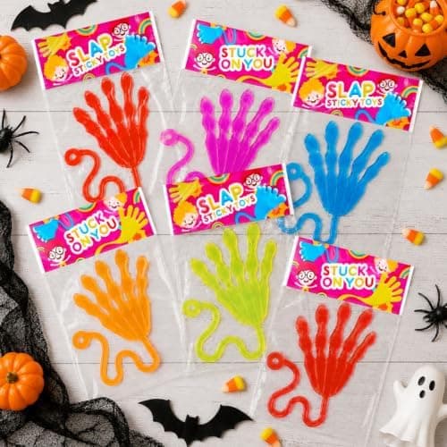 Bulk Halloween Goodie Bag Boo Basket Stuffers for Kids, 60 Pcs Sticky Hands Skeleton Hand
