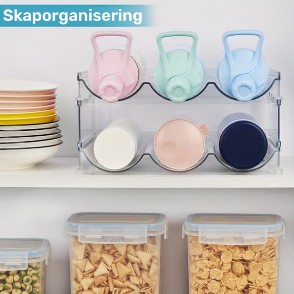 Stapelbar flaskorganisatör 2/3/4-pack, justerbar hållare för resemuggar och vattenflaskor, rymmer 6/9/12 koppar för köksskafferi