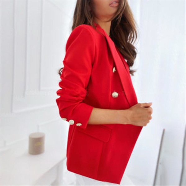 Kvinner Dobbelspent dressjakke langermet kåpe Formell Business Casual Slim Fit Jakke Yttertøy Rød Red L