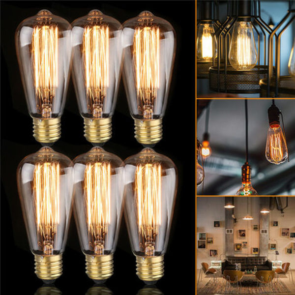 6x E27 60W Edison Glødepære 220V ST64 Retro 64mm x 140mm