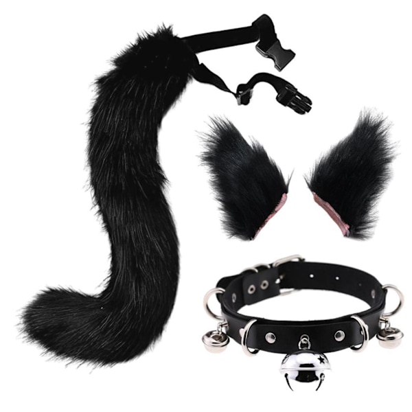 1/2/3/5 Faux Cat Ører og Hale Sett Halloween Fancy Dress Cosplay Svart Black 1 Pc