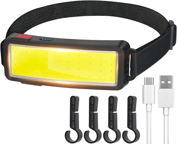 COB LED Hodelykt, Kraftig USB Oppladbar Hodelykt, Vanntett 2000 Lumen Frontlykt, Arbeidslampe