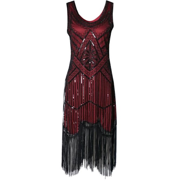 Kjole Great Gatsby Kostymefest Paljetter Frynser Vintage Kjole Svart rød Black red 2XL