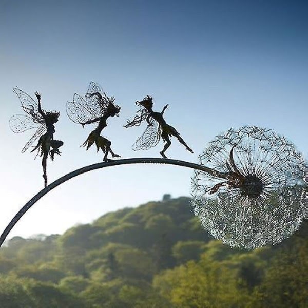 Fairy Garden Skulptur Stake Feer Och Maskrosor Dansa Tillsammans