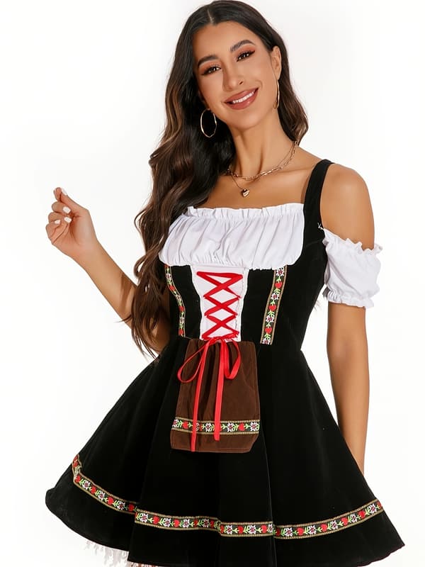 Dirndl kjole til kvinder Oktoberfest bayersk kostume til festival og karneval L Mixed