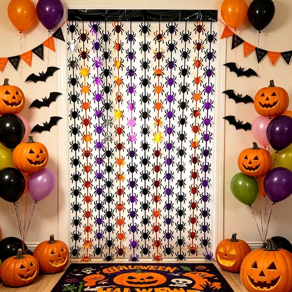 Halloween Fest Baggrundsdekorationssæt med Græskar og Edderkopperegnbånd 2pcs Halloween Spide