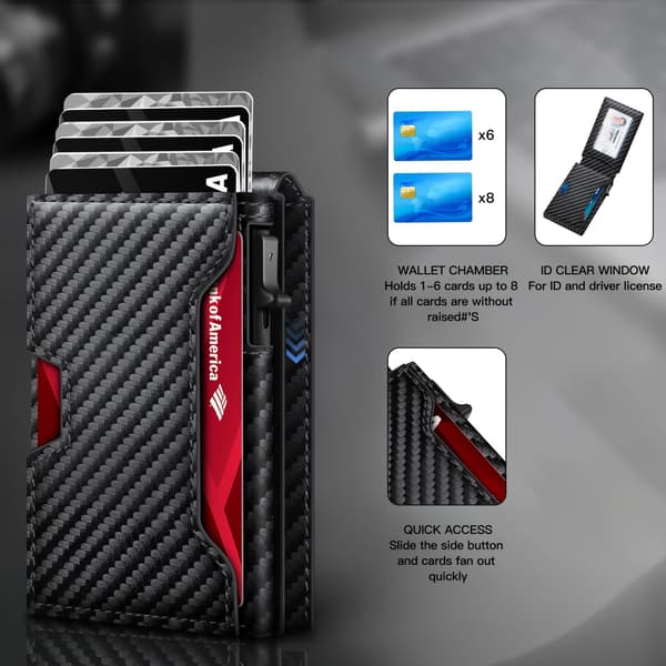 Men's Wallet in Light Brown Carbon Fiber Texture, RFID Blocking Pop-Up Card Holder, Slim Foldable Compact Wallet with Magnetic Closure light brown