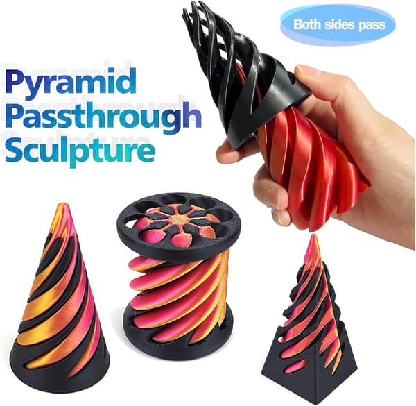 3 st 3D-printede spiralformede fidget-legetøj, umulig pyramide lige skulptur, stressreducerende legetøj