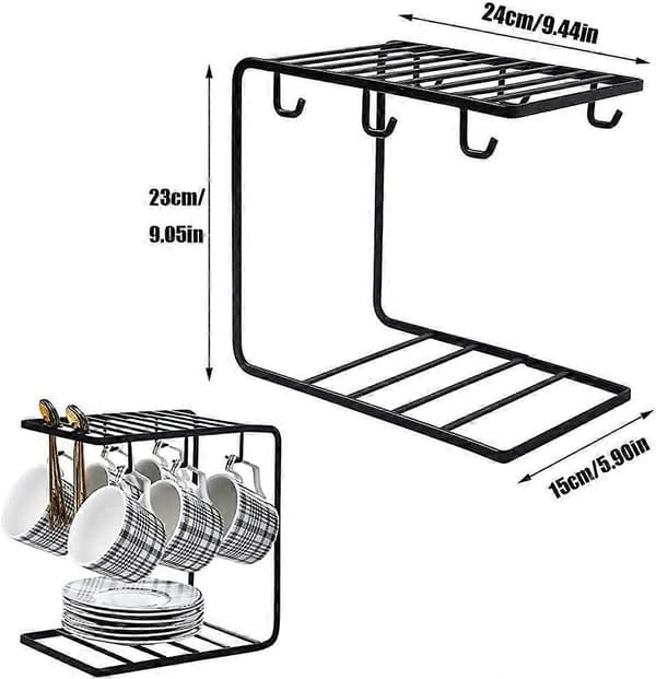 1 Piece Coffee Cup Holder 6 Hooks Metal Cup Rack Tea Cup Holder for 6 Cup Saucer Spoon Sets