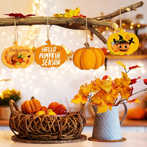 Trægræskarpynt til Halloween- og Thanksgiving-håndværk og efterårsophæng 80pcs