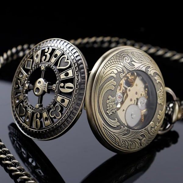 Vintage Unik Ihålig Mekanisk Steampunk-klocka med Kedja