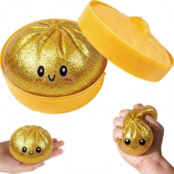 Jumbo Glitter Regnbåge Dumpling Stresslindring Sensorisk Legetøj med Damperkasse, Langsomt Stigende Dekompression Dumplings til Voksne og Børn guld gold