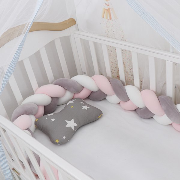 Baby roterande sängorm, sängskydd dekoration, handgjord tresträngad fläta Ljusrosa Ljusrosa Light Pink 2 meters