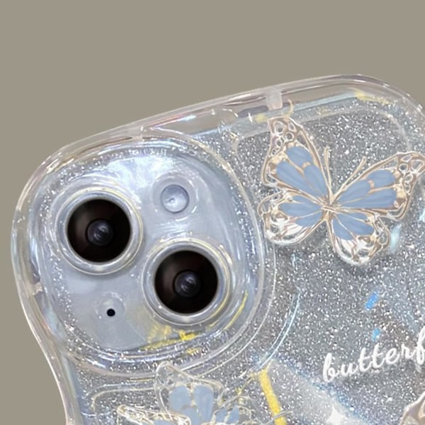 Kompatibel med iPhone til kvinder/piger, sød sommerfugl glitter bling med armbånd anti-ridse stødabsorberende skal til iPhone, lilla med armbånd Purpl Purple iPhone 13