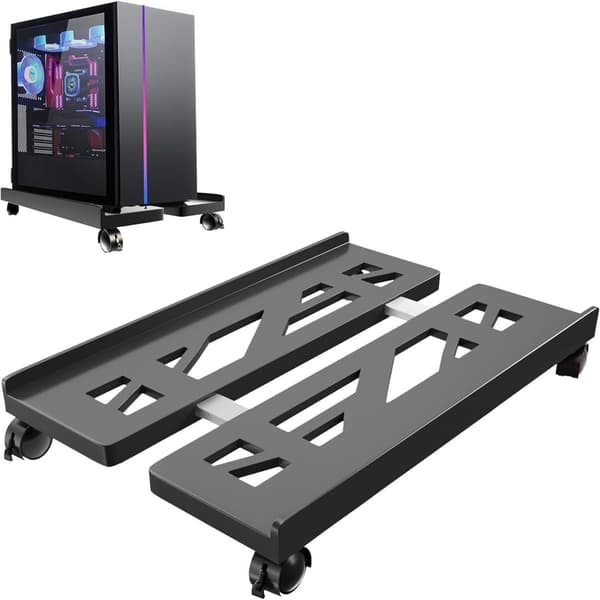 CPU-stativ med hjul, rullende mobil computertårn-vogn, universel holder til under gaming-skrivebord, sort kontor-arbejdsstation
