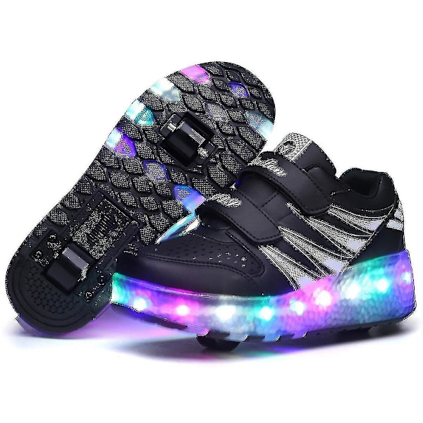 Salg! 2022 Nye LED-sko med lys og hjul av høy kvalitet | Doble hjul | USB-oppladbare skatesko | Svart Black 30