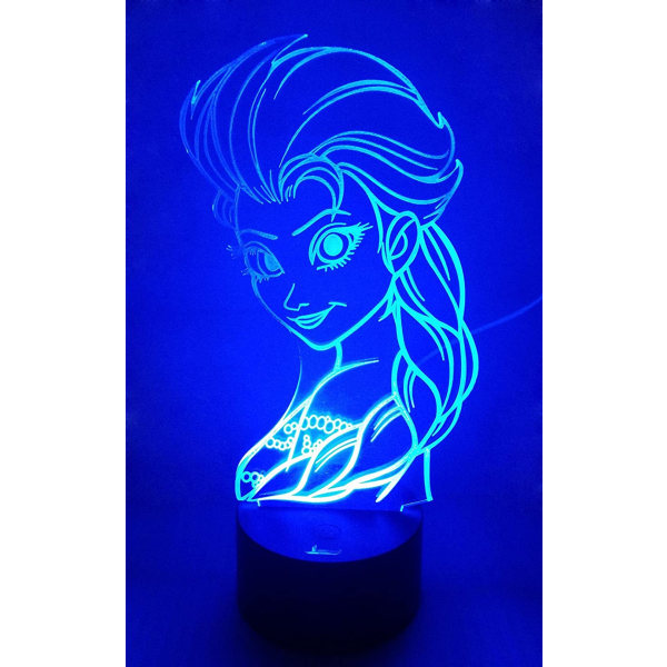 Prinsesse Elsa 3D Natlampe LED Illusionslampe Sengelampe, 7 Farver Ch...