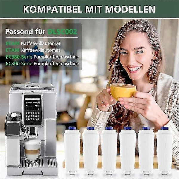 6-pak Kaffemaskinefiltre til DeLonghi DLSC002 ECAM ESAM ETAM BCO EC-modeller[ZHE] White