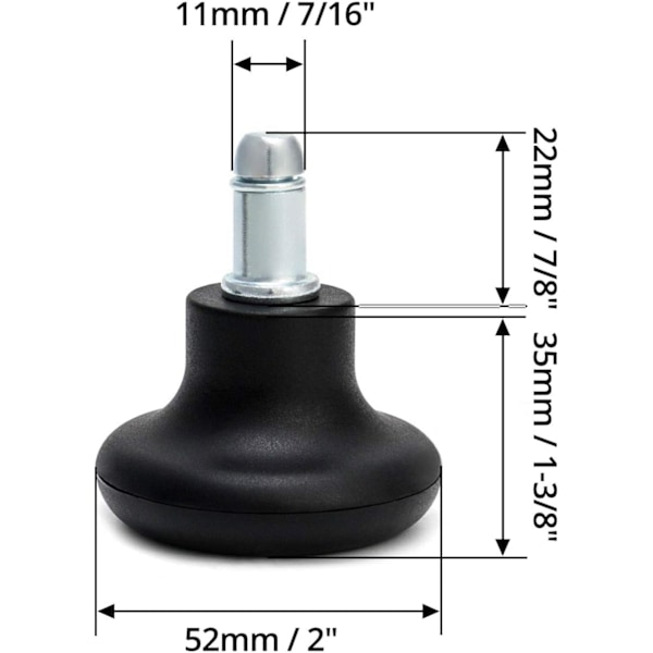 2” Toimistotuolin jalat, mattopyörät, korvaavat kääntyvät pyörät kiinteään St...