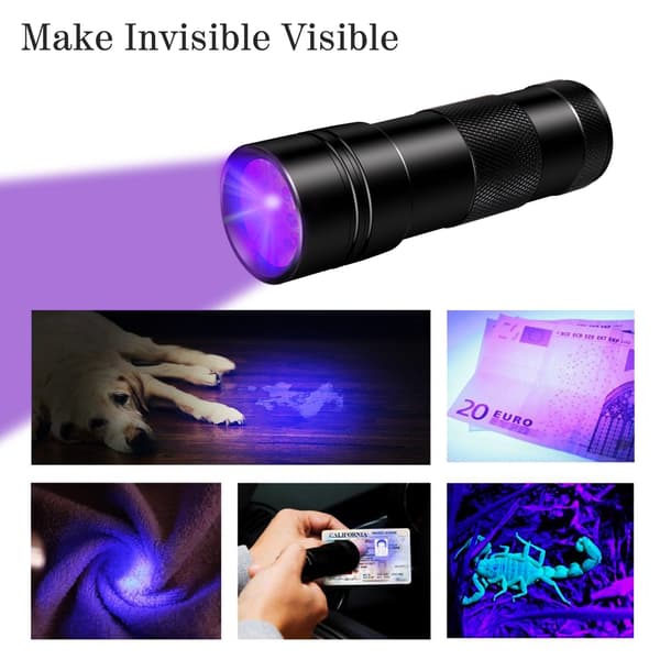 UV-taskulamppu 12 LED-valolla 395 nm Musta