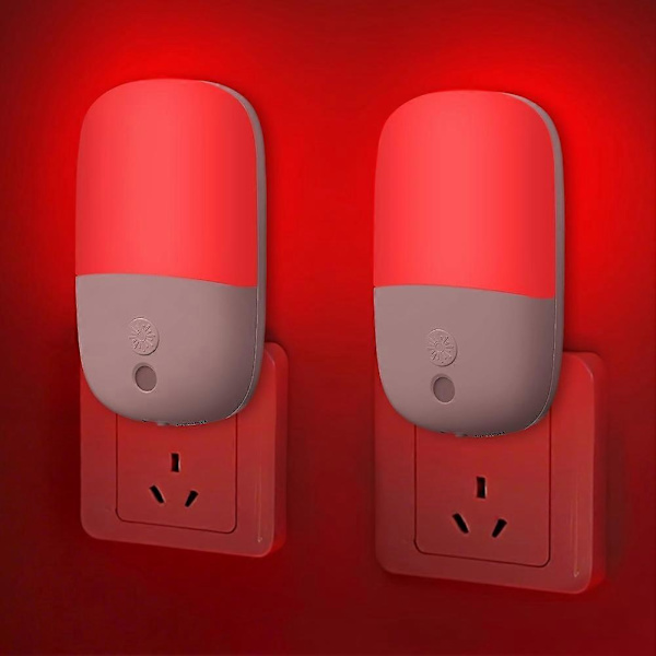 2-pack 670nm Red Night Light with Dusk Sensor, LED Night Lamp for Wall Socket, Adjustable Brightness, 3 Modes, EU Plug for Sleep [ZHE]