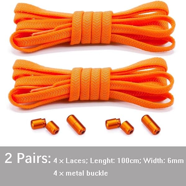 Elastisk flad snørebånd 2 stk med spænde, ingen binding til børn voksne 105 cm orange