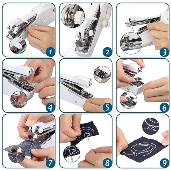 Electric Hand Stitch Mini Hand Sewing Machine Stapler Style Mini Machine Home Sewing Silai Machine Emergency Sewing Handheld Sewing Machine[ZHE] 白色